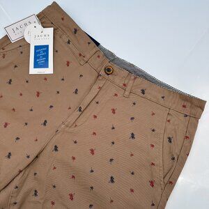 Jachs NY Men's Bleeker Palm Tree Print Stretch Chino Short, Size W31, Dark Khaki